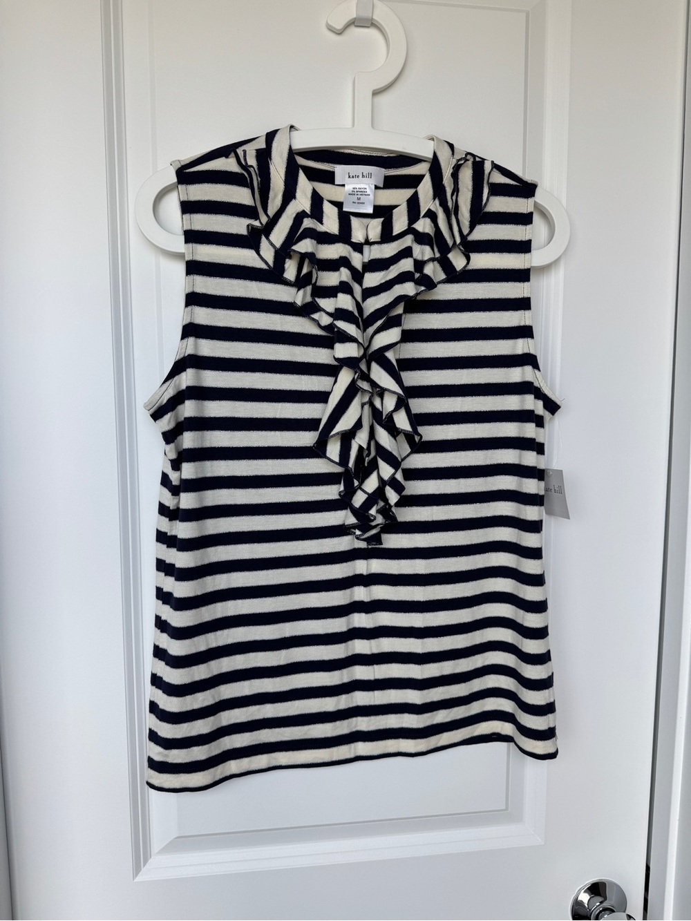 Navy & White Striped Ruffle Sleeveless Top